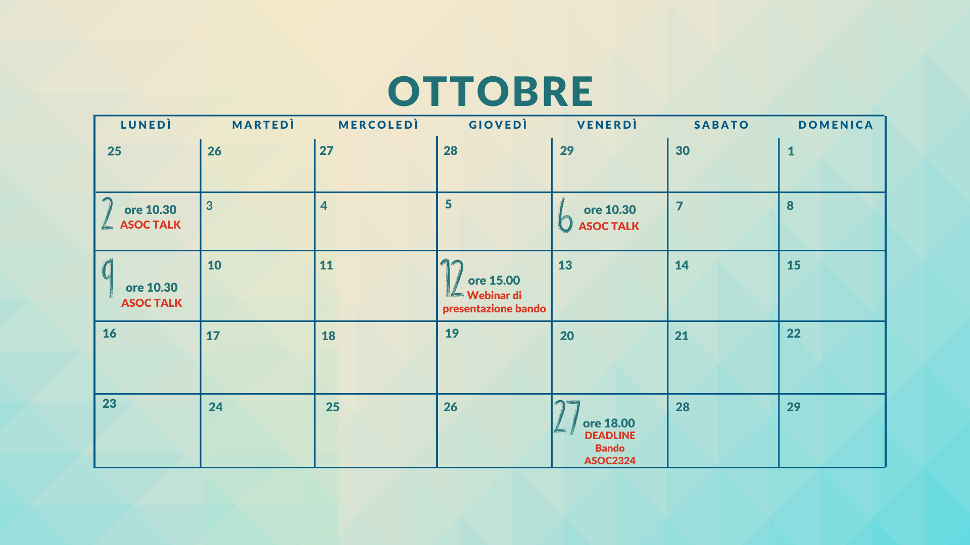 mese calendario ottobre