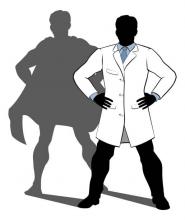 L'immagine ritrae uno scienziato che presenta come ombra un supereroe. 
