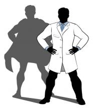 LO SCIENZIATO-EROE L'immagine ritrae uno scienziato che presenta come ombra un supereroe.